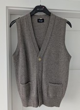 Drake's 36/XS Fawn Lambswool Sleeveless Cardigan