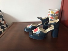 New Orla Kiely For Clarks Leather Navy Patent Floral Betty Sandals UK 6/39