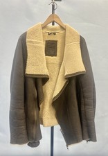 All Saints Mens JUT Sheepskin Shearling Bomber SMALL Brown Leather AllSaints