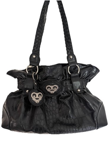Black faux leather crocodile - black,
