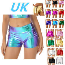 UK Women Shiny Metallic Hot Pants High Waist Booty Shorts Festival Short Pants
