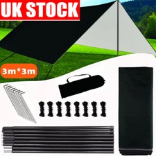 3x3M Tarpaulin Waterproof Camping Tarp Shelter Tent Awning with Poles Kit