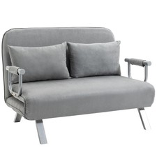 Double Sofa Bed Click Clack Folding Recliner Guest Foam Padded Modern Light Grey