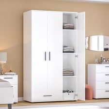 Matt White 3 Door 1 Drawer Combi Wardrobe Metal Handles Shelves Hanging Rail 