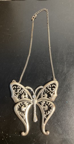 Large silver tone butterfly - silver,