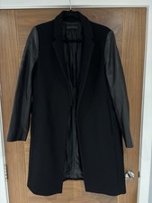 Zara Woman Black Over Coat with Faux Leather Sleeves Size L