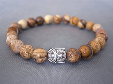 Handcrafted Semi Precious Stone Bracelet with Jasper Beads & Silver Buddha Head