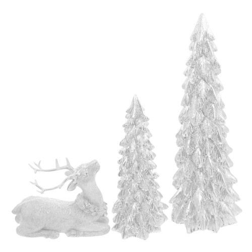 Festive silver resin reindeer - silver,