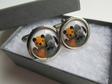 Handmade in UK Sooty & Sweep Iconic Puppet Design Silver Round Cufflinks - Boxed
