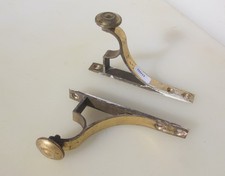 Victorian Brass Curtain Pole Holders Brackets Old Hangers Hooks Antique 3"D