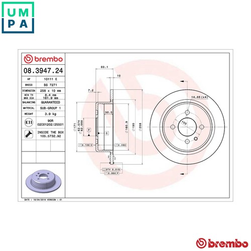 Brake disc 3947 24 for - disc, 08.3947.24
