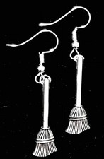 Handmade halloween spider witch broom dangle drop earrings spooky party goth emo