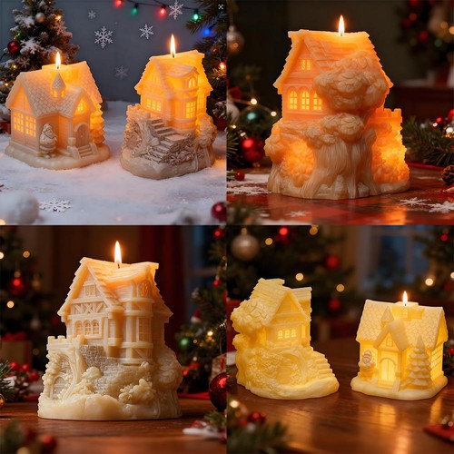 Christmas snow house candle - christmas,