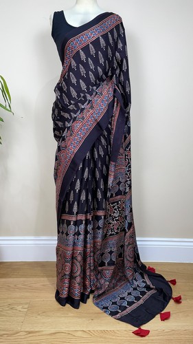 Black handblocked ajrakh - handblocked,