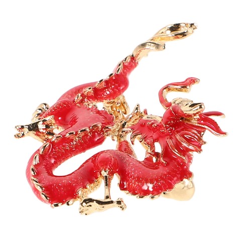 Red chinese dragon brooch - red,