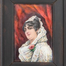 Limoges Enamel Portrait by Antoine Soustre c1910