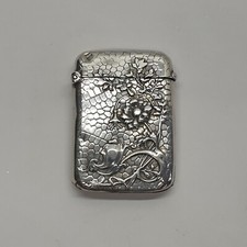 French Solid Silver Vesta Case Match Safe Holder Floral Design