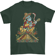 Mariachi Sugar Skull Day of the Dead Guitar Mens T-Shirt 100% Cotton