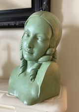 Stunning French Girl Woman Art Deco Head Bust Sculpture 12”
