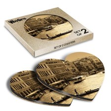 Heart MDF Coaster Venice Sepia