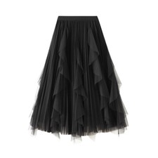 Edge Splicing Mesh Skirt Women's Big Swing Skirt Spring New High Waist Ruffle