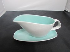 Retro Poole Pottery Two Tone Seagull and Ice Green -  Gravy Boat & Saucer