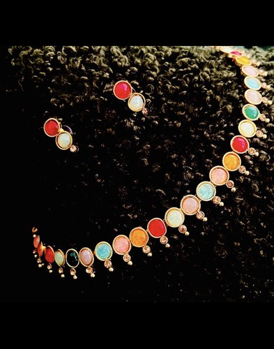 Multi colour kundan neclace - kundan,