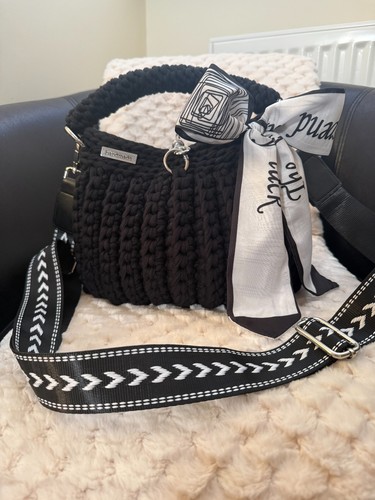 Hand made crochet black - , bag