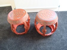 A Set of  1960's Antique Japanese Lacquered side Tables: floral design