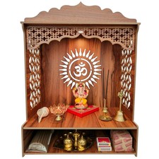 Premium Wooden Temple Mandir | Pooja Mandir with LED Light & Storage