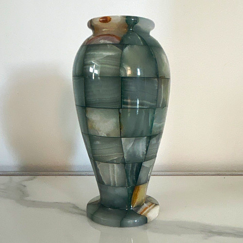 Polished stone marbled urn - marbled,
