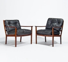 Mid Century Rosewood Armchairs in Leather Lounge Chairs Danish Vintage 1950s