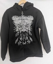 Skeleton Ribcage Butterfly Hoodie Size Large Black Ladies Goth Punk Emo Gothic