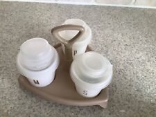 Vintage Tupperware VGC Salt, Pepper, Mustard Set w Carrier. Caravan Camping, BBQ