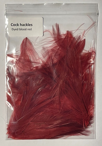 Cock hackles dyed blood red - dyed,