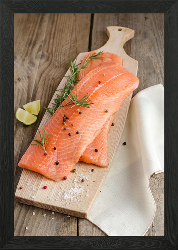 Raw salmon steaks - framed, wall