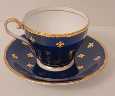 ROYAL AYNSLEY - ANTIQUE TEA SET - C868 Cobalt Blue & Gold Gilt Fleur De Lis