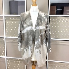 High Use Claire Campbell Cardigan Large Taupe Brown White Open 3/4 Sleeve *