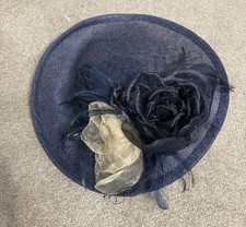 Navy Blue Beige  Fascinator Hat Designer Wedding Headband Races Occasion MOB