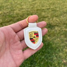 Porsche Leather Crest Car Keyring Keychain White 911 GT3 Taycan