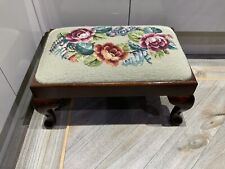 Vintage Footstool “peerart” Mahogany Frame Tapestry Floral Top Good Quality 