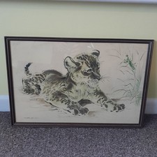 Vintage Leopard Cubs Picture Ralph Thompson Mid Century Framed Picture By Boots