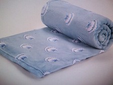 New Pale Blue With Blue+ White Sea Shell Design Super-Soft Throw Tied Blue Bow