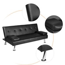 Sofa Bed Faux Leather Black