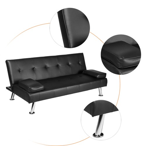 Sofa bed faux leather - leather, black