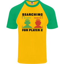 Player Two Wanted Funny Singles Day Gamer Mens S/S Baseball T-Shirt
