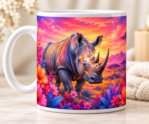 Rhino mug colourful - mug, floral