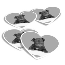 4x Heart Stickers - BW - Cute Old English Bulldog Puppy Dog #42763