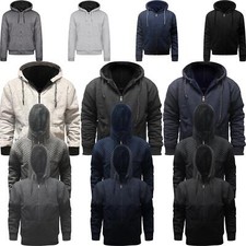 Mens Winter Plain Hoodie Jacket Furlined Thick Sherpa Fleece Hooded Zip Top New