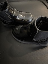 Kids Black Patent Ankle Boots